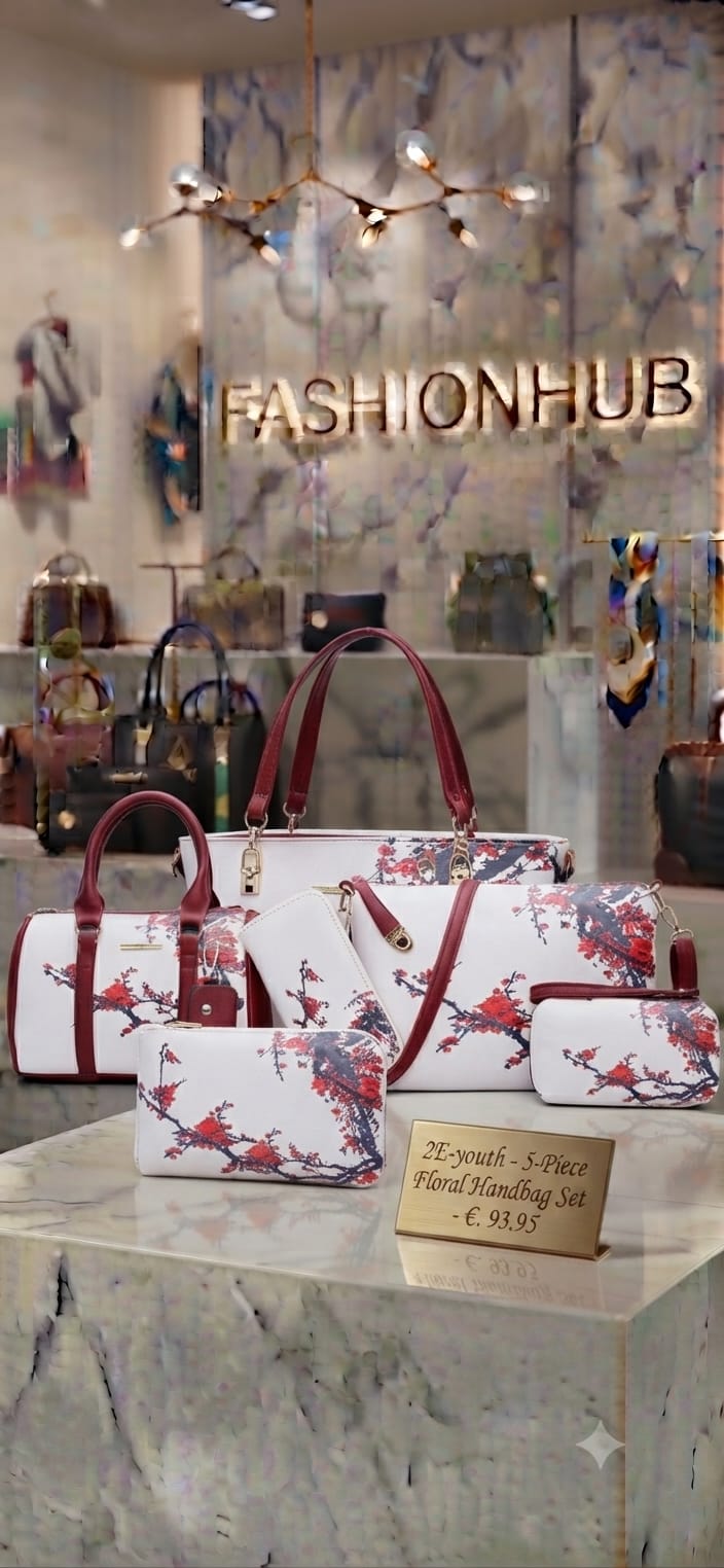 2E-youth 5-Piece Floral Handbag Set