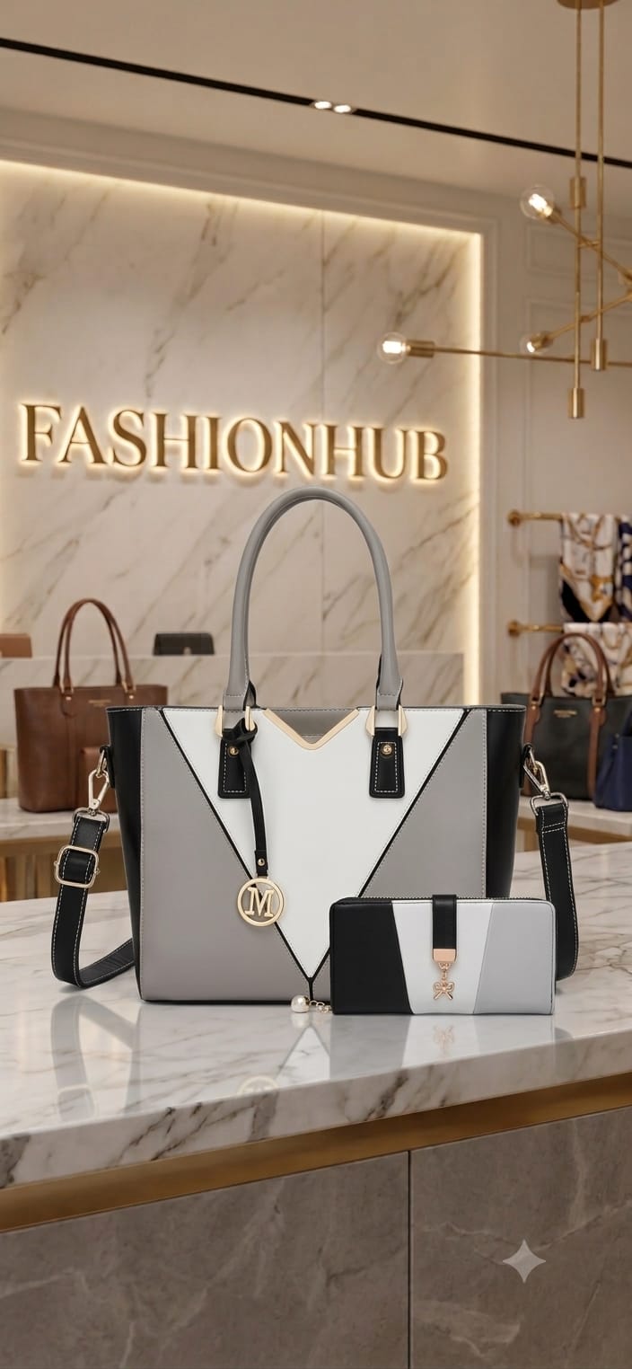 Color Block Bag and Wallet Set
