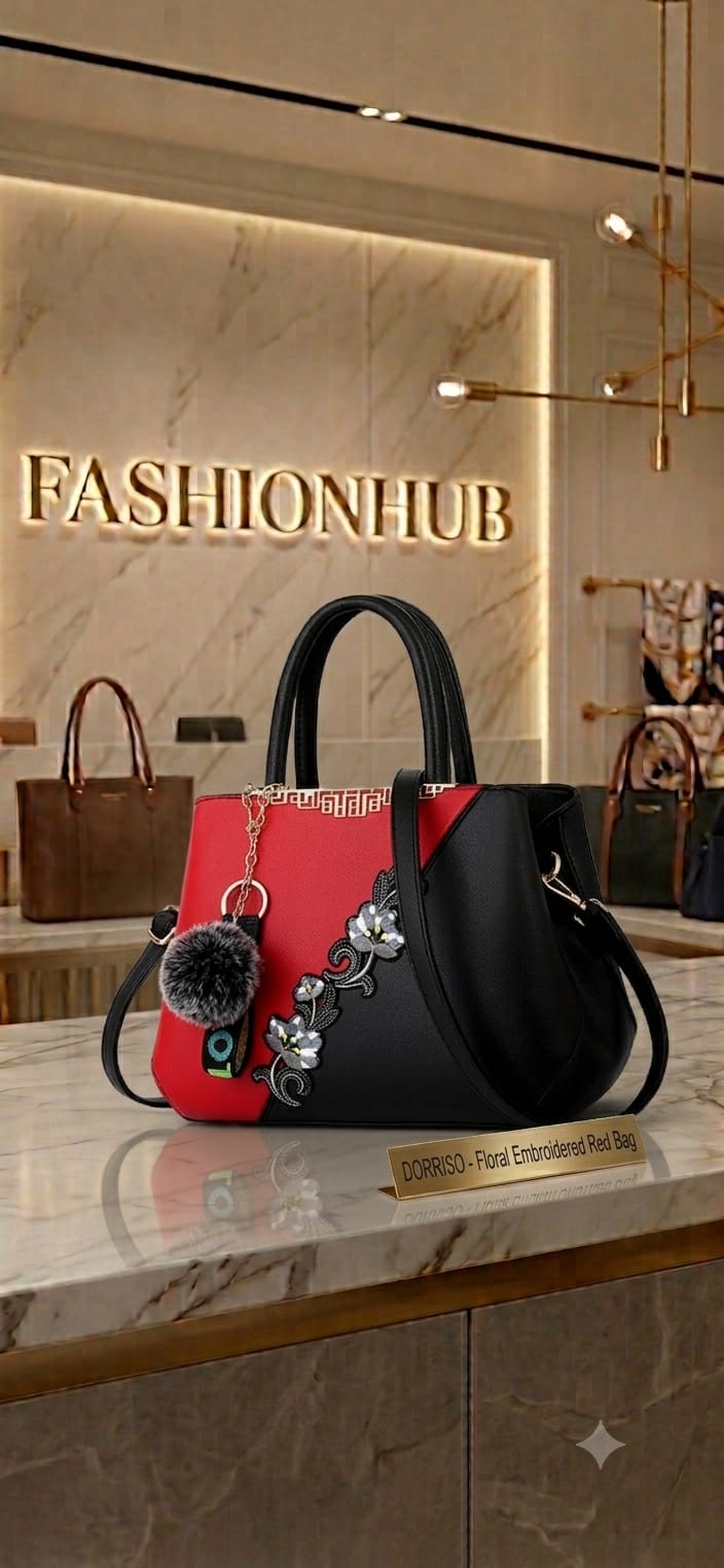 DORRISO Floral Embroidered Red Bag