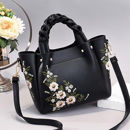 Floral Embroidered Tote Bag