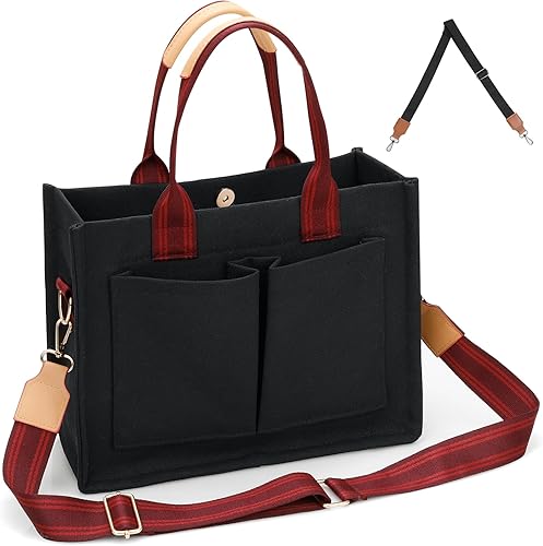 Canvas Tote with Plaid Strap