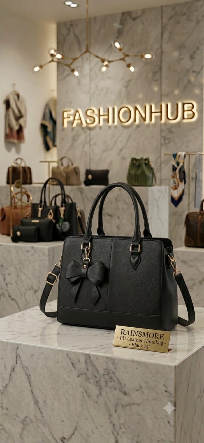 Rainsmore Black PU Leather Handbag 13 inch